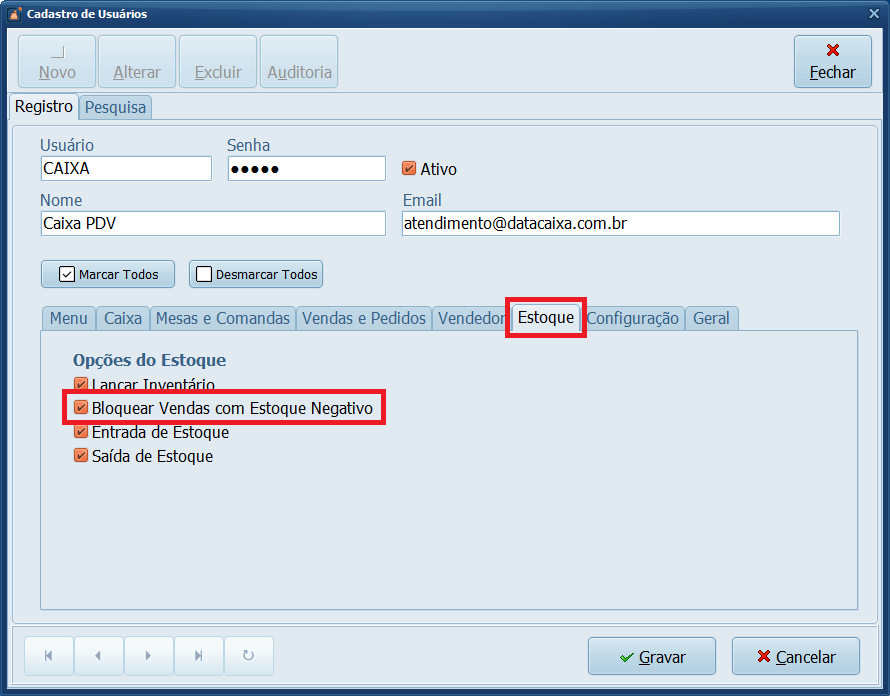 Bloquear Vendas com Estoque Negativo | Datacaixa Bloquear Vendas com Estoque Negativo