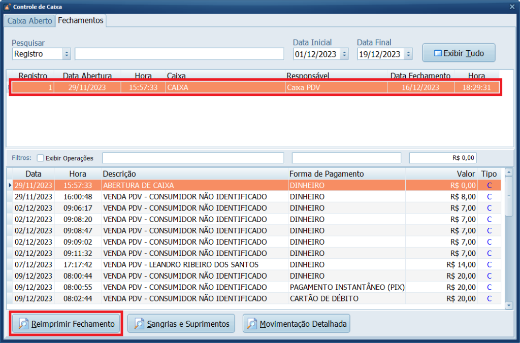 Reimprimir Fechamento | Datacaixa Reimprimir Fechamento