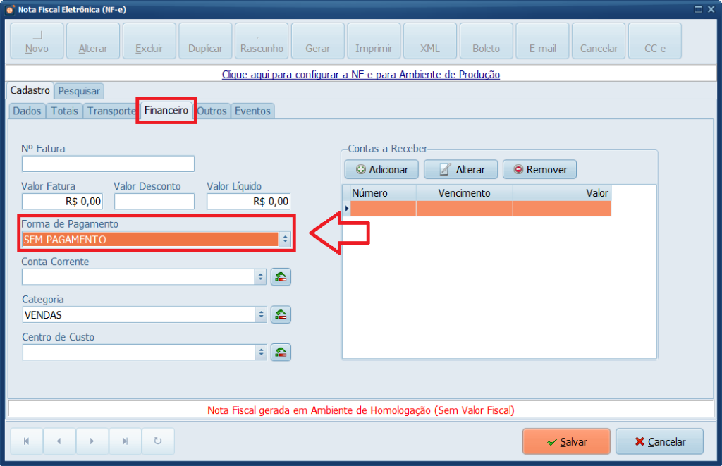 NFe Financeiro Forma de Pagamento SEM PAGAMENTO | Datacaixa NFe Financeiro Forma de Pagamento SEM PAGAMENTO