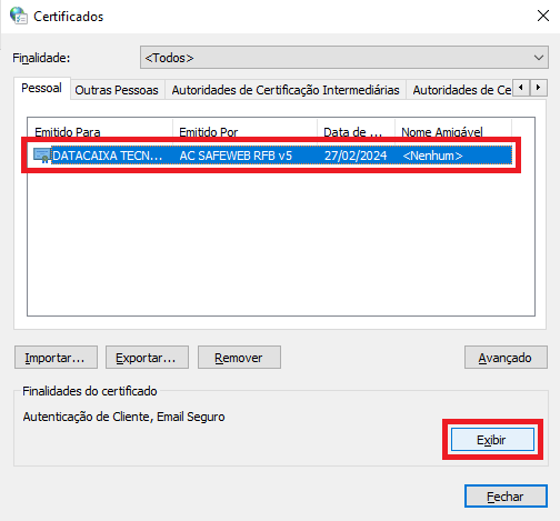 Exibir Certificados | Datacaixa Exibir Certificados