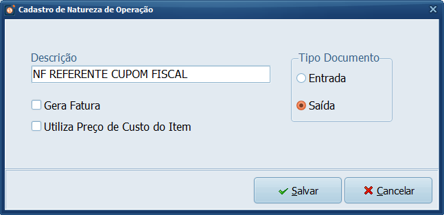 Natureza de Operação NF REFERENTE CUPOM FISCAL | Datacaixa Natureza de Operação NF REFERENTE CUPOM FISCAL