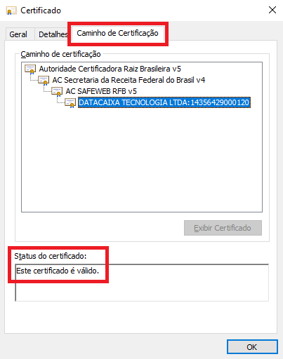 Status do certificado | Datacaixa Status do certificado