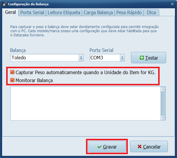 Capturar Peso Automaticamente | Datacaixa Capturar Peso Automaticamente