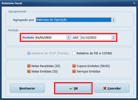Relatório Fiscal Filtros | Datacaixa Relatório Fiscal Filtros