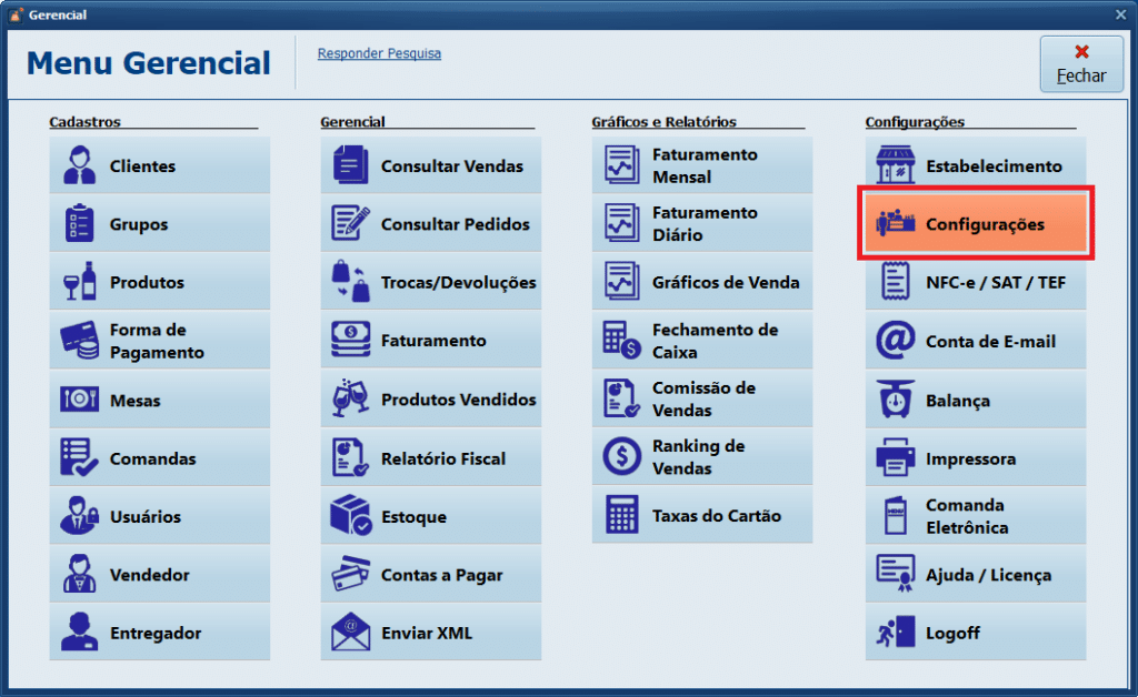 Configurações | Datacaixa Configurações