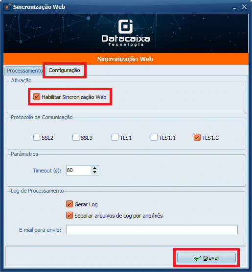 Habilitar Sincronização Web | Datacaixa Habilitar Sincronização Web