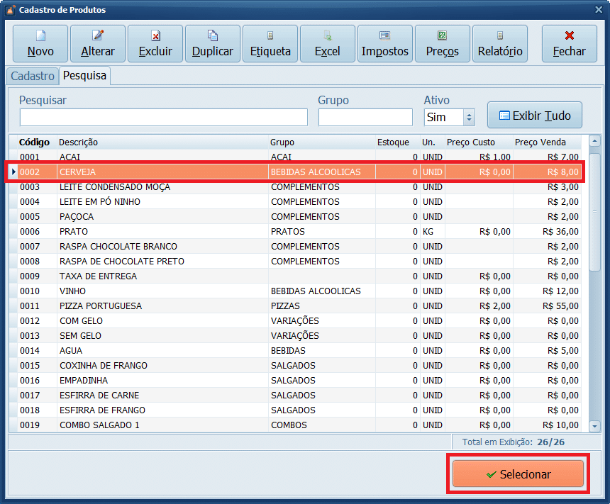 Selecionar Produto Estoque | Datacaixa Selecionar Produto Estoque
