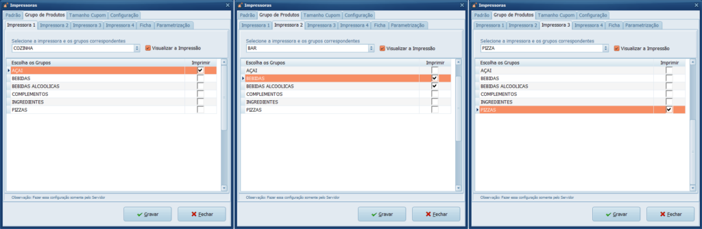 Impressoras Grupo de Produtos Configurações | Datacaixa Impressoras Grupo de Produtos Configurações