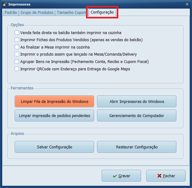 Impressoras Configuração | Datacaixa Impressoras Configuração
