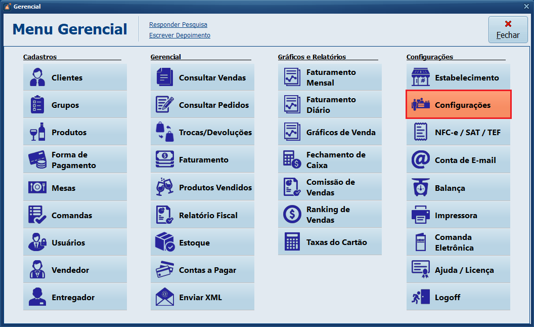 Configurações | Datacaixa Configurações