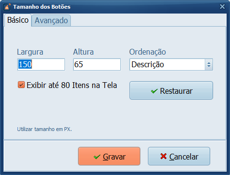 Tamanho dos Botões | Datacaixa Tamanho dos Botões