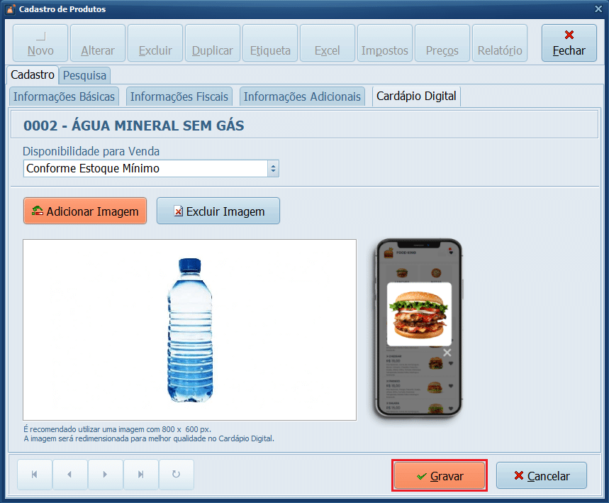 Gravar Produto | Datacaixa