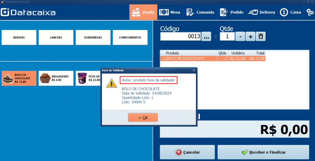 Aviso - produto fora da validade | Datacaixa