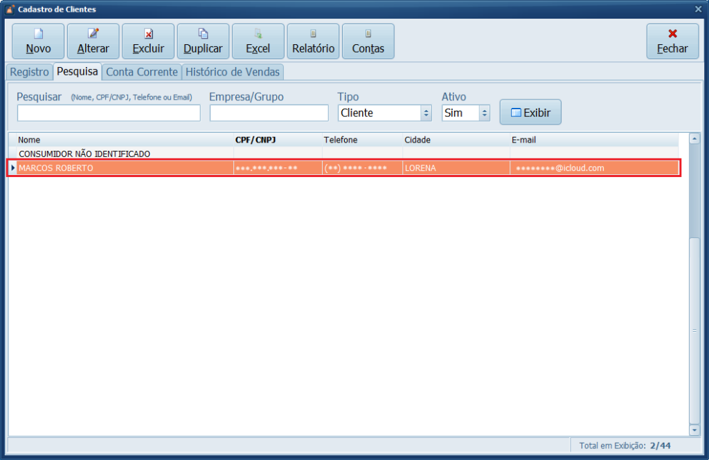 Cliente selecionado_ | Datacaixa