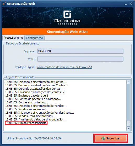 Fim do Processamento | Datacaixa