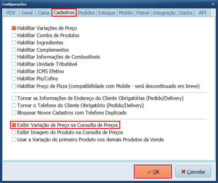Exibir variação na Consulta de Preço | Datacaixa Exibir Variação de Preço na Consulta de Preços