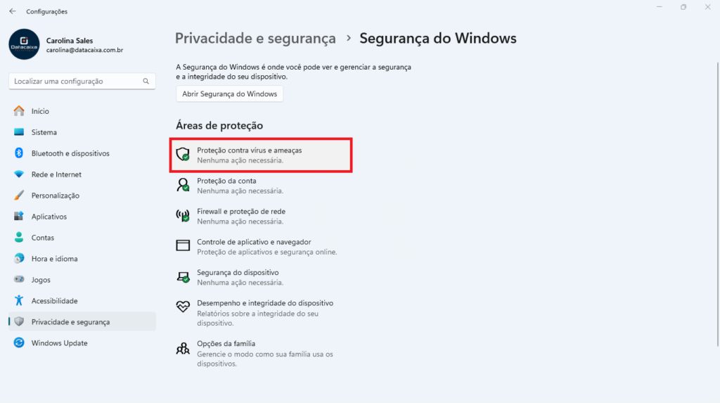 Proteção contra Vírus e Ameaça | Datacaixa
