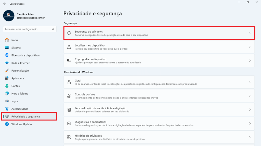 Segurança do Windows | Datacaixa