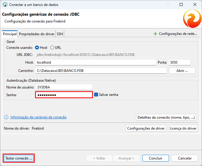 DBeaver_Senha_Testar Conexão | Datacaixa