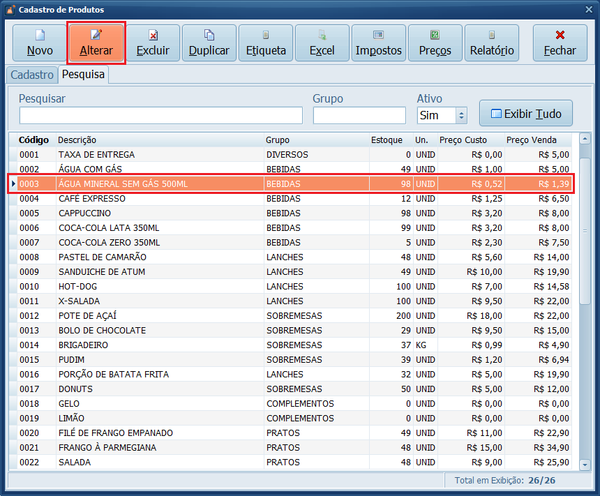 Produto_Água_Alterar | Datacaixa