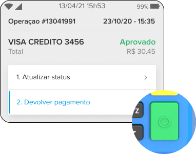 image | Datacaixa Cancelar Venda: 2. Devolver pagamento > Botão verde.