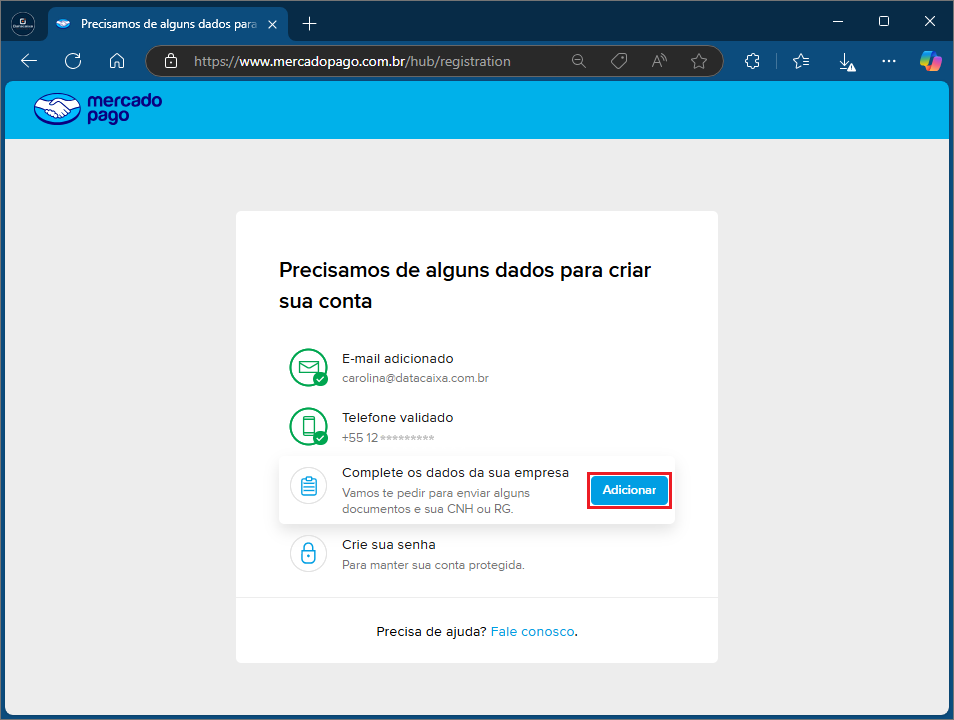Adicionar dados da empresa_Mercado Pago | Datacaixa