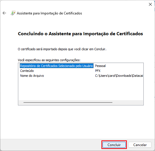 Importação_Certificado_Concluir | Datacaixa