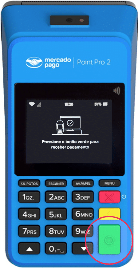 Pressione o botão verde para receber pagamento_Mercado Pago | Datacaixa