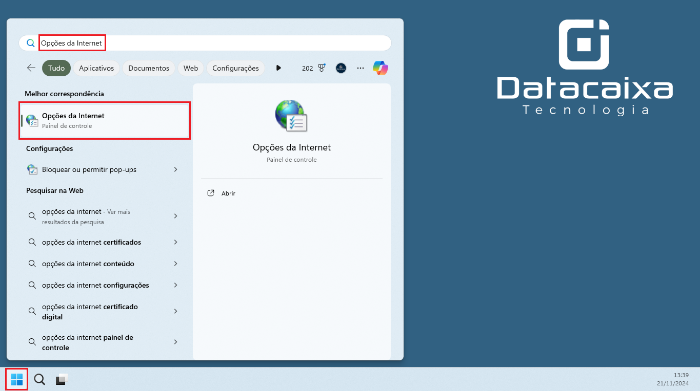 Windows_Abrir_Opções_da_Internet | Datacaixa
