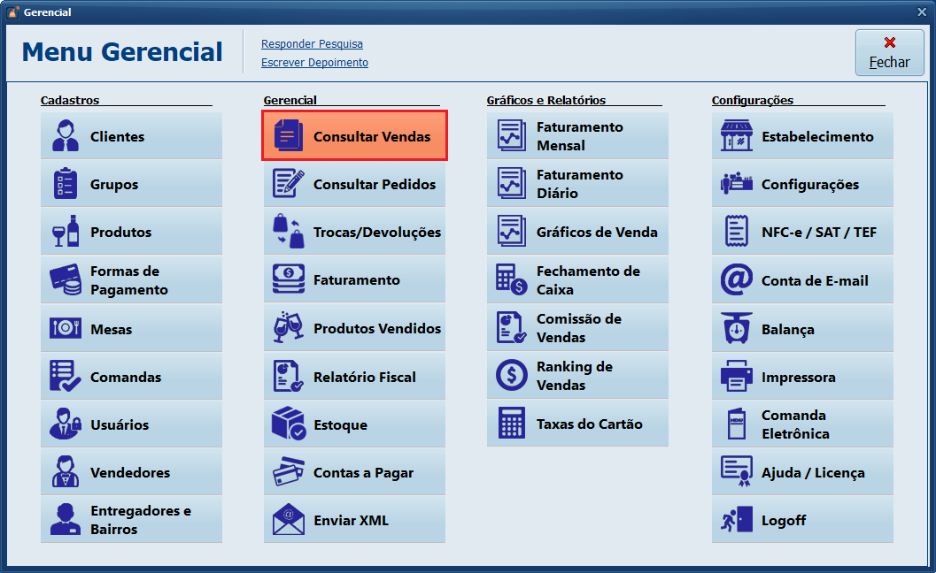 Menu gerencial_Consultar Vendas | Datacaixa Consultar Venda