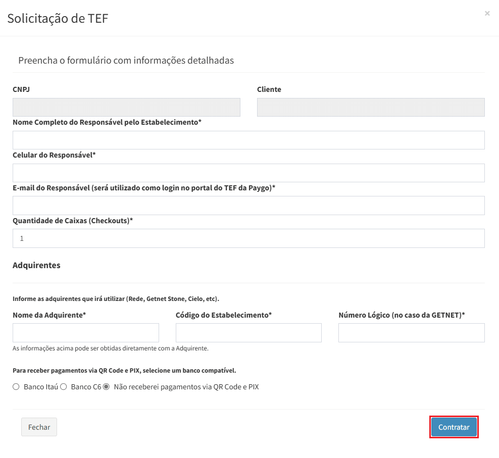 Solicitação de TEF_Parceiros_Contratar | Datacaixa