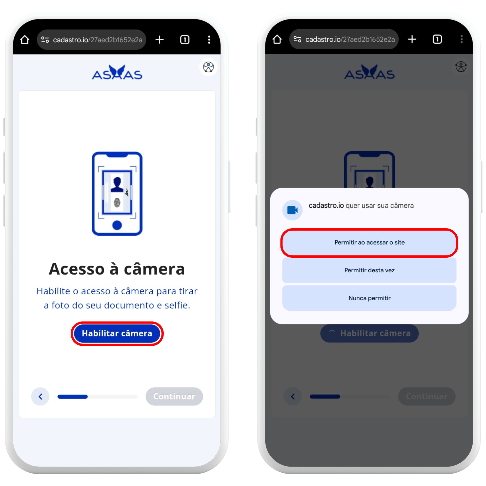 Abertura de conta_Asaas_Acesso à câmera_Habilitar câmera_Permitir acesso | Datacaixa