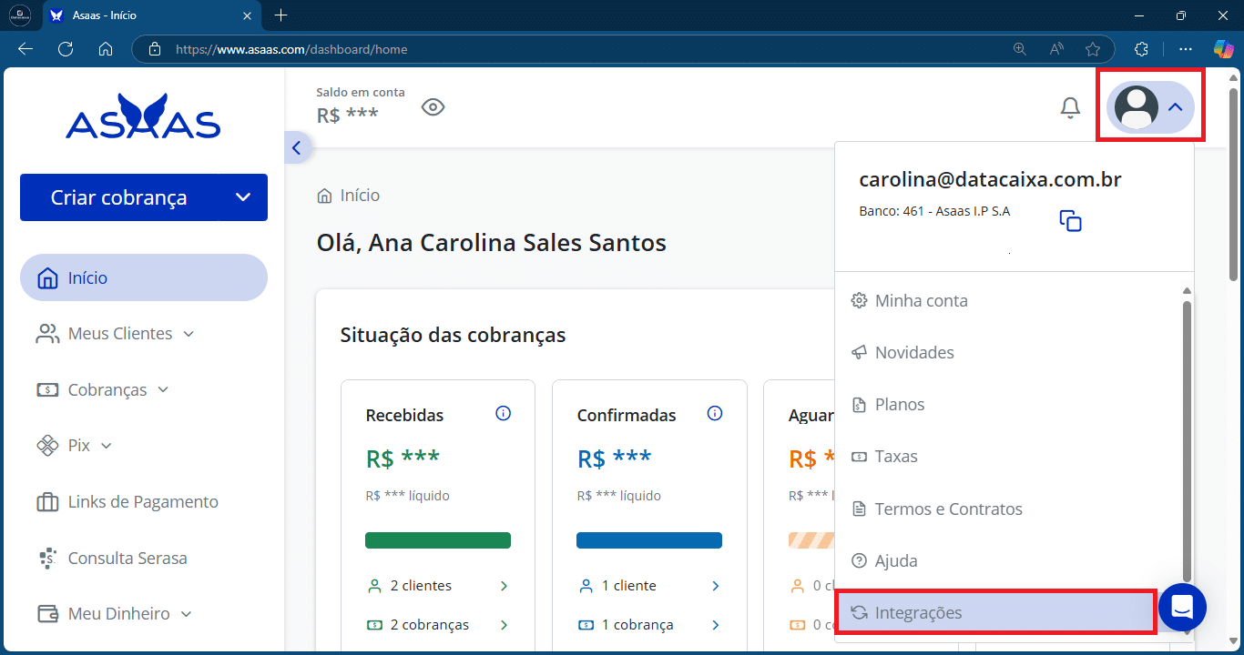 Asaas_integrações_Webhook | Datacaixa Webhook > Integrações