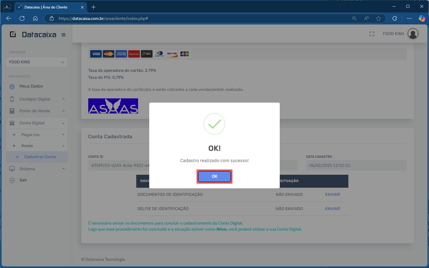 Cadastro realizado com sucesso_Asaas_OK | Datacaixa