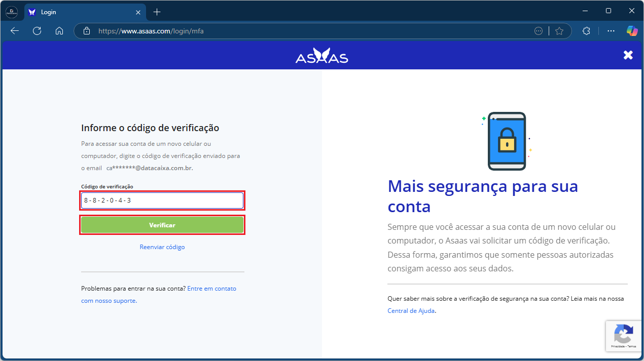 Código de verificação_Verificar_Asaas | Datacaixa
