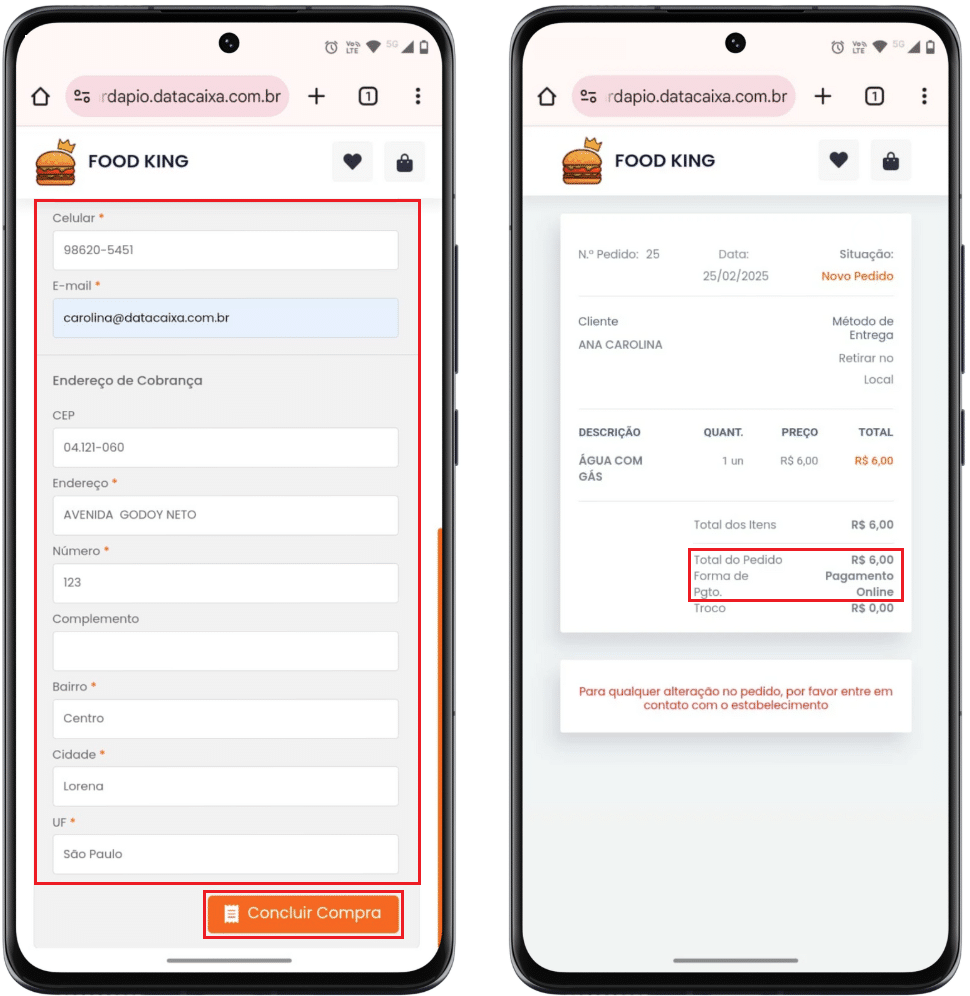 Concluir Compra_Pagamento Online_Cardápio Digital_Datacaixa | Datacaixa