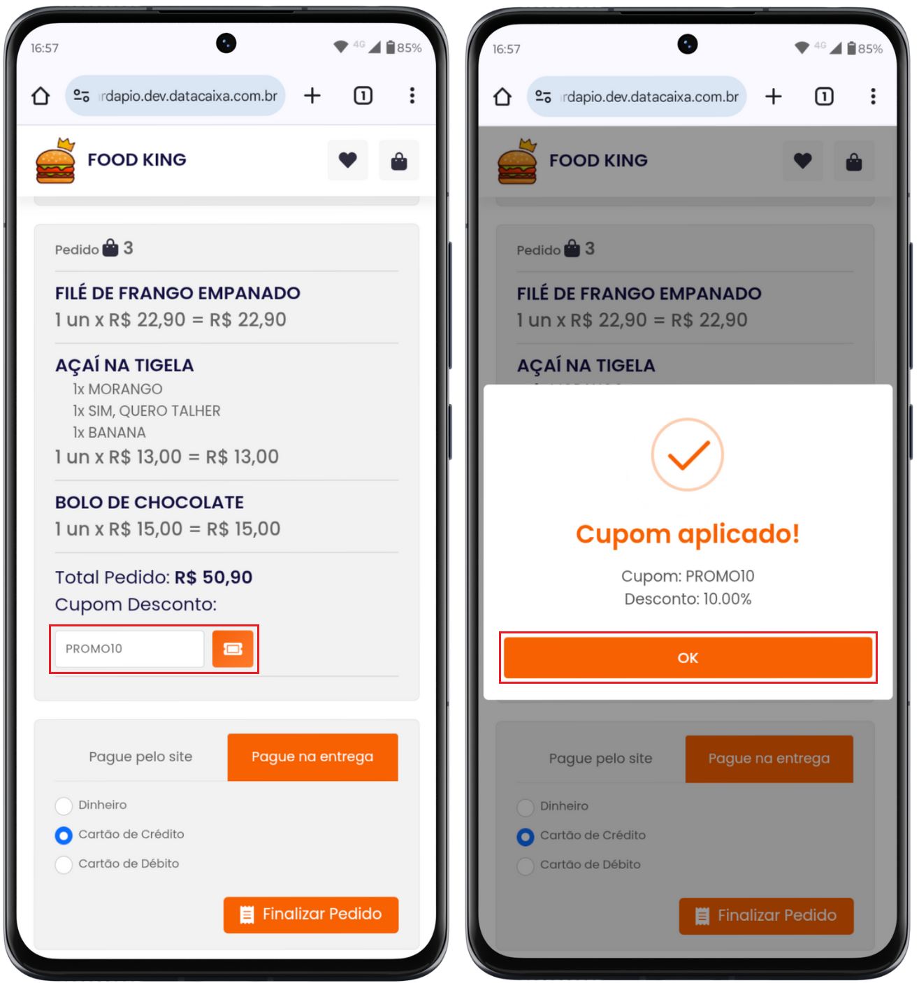 Cupom de Desconto Aplicado - Cardápio Digital | Datacaixa