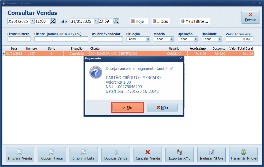 Deseja realmente cancelar o pagamento_Sim_Mercado Pago | Datacaixa