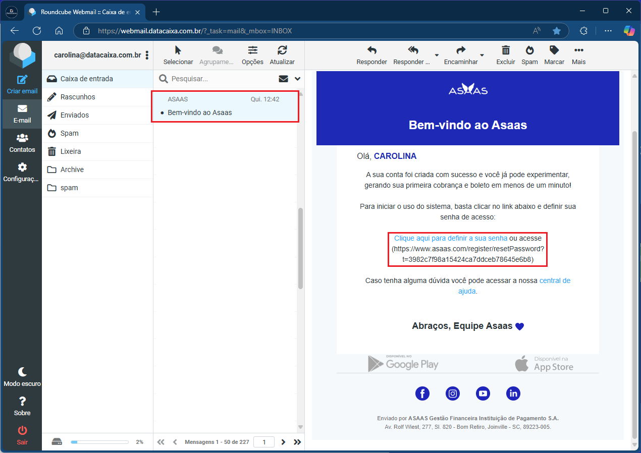 E-mail Asaas_Bem-vindo ao Assas_Definir sua senha | Datacaixa