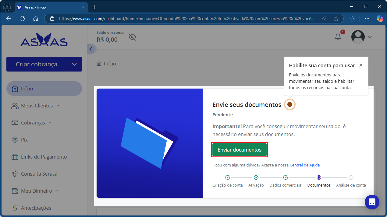 Enviar documentos_Asaas | Datacaixa