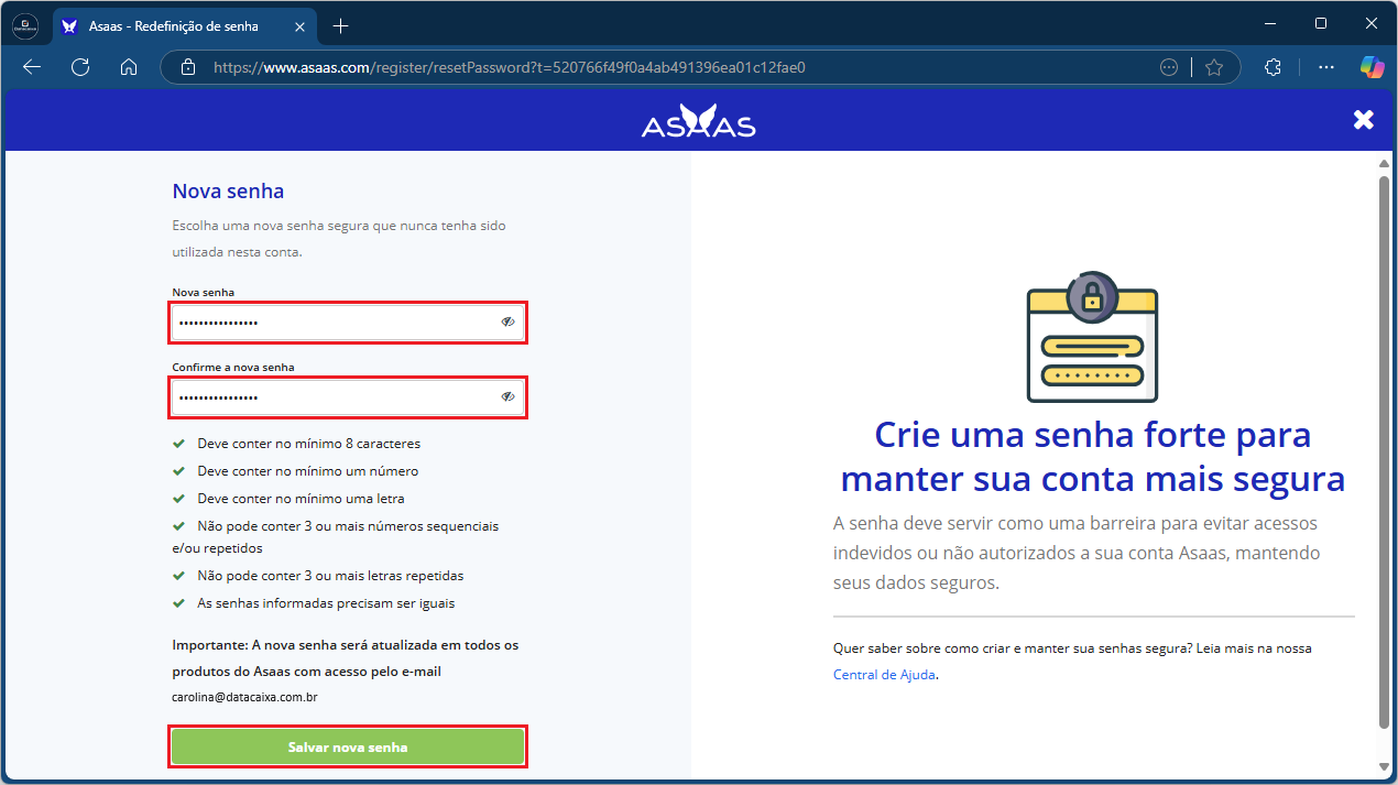 Salvar nova senha_Asaas | Datacaixa