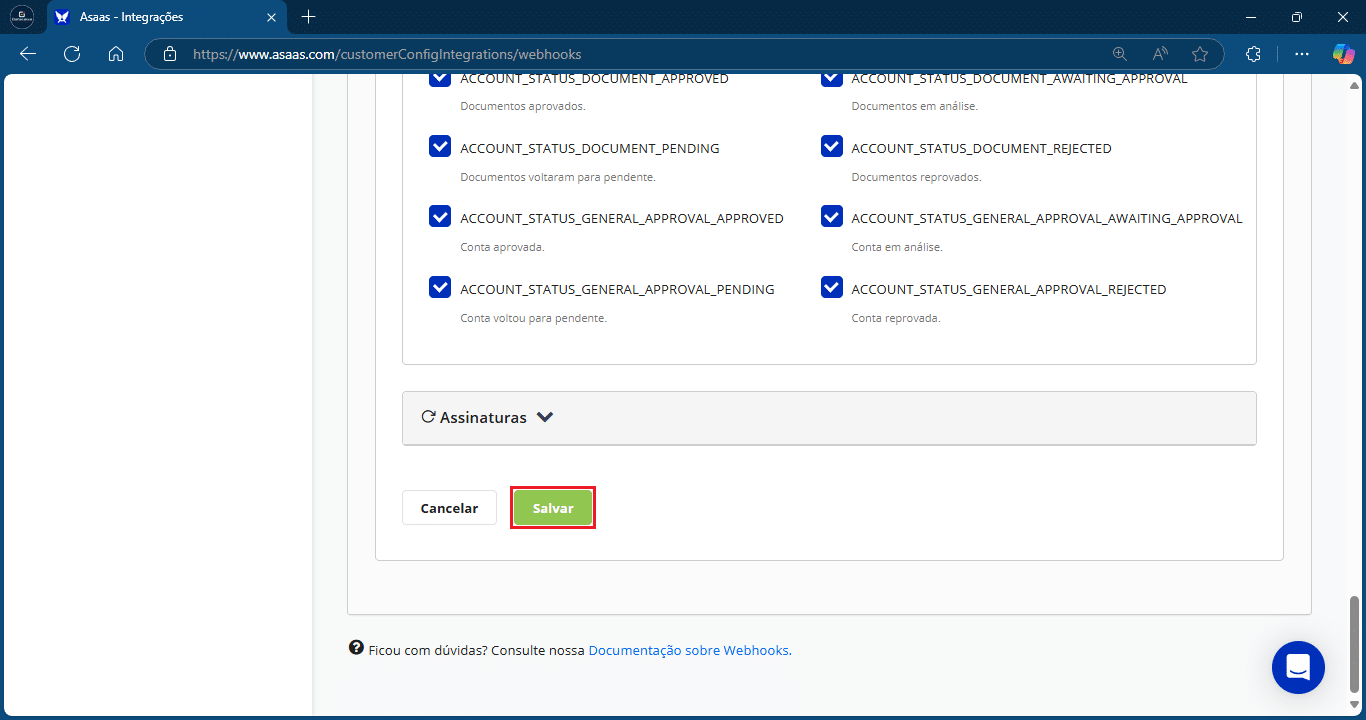 Salvar_Webhook_Asaas | Datacaixa Salvar Webhook