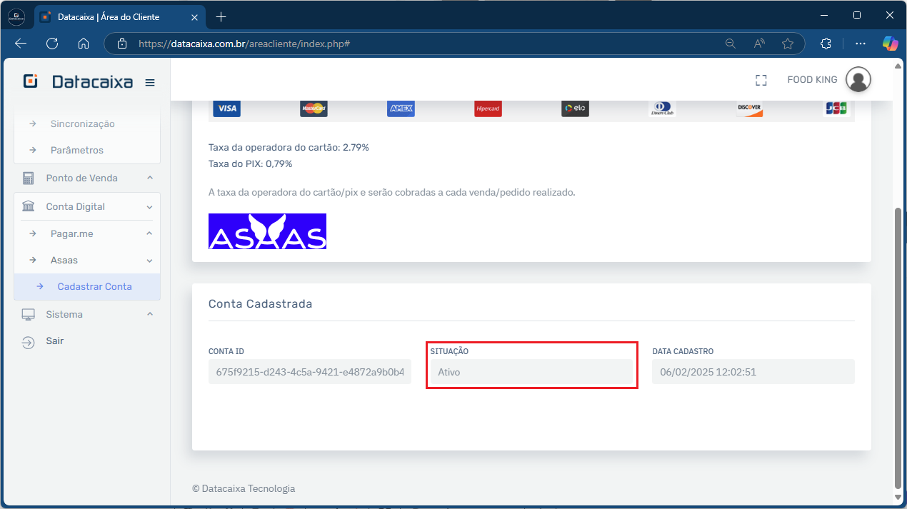 Situação Ativo_Asaas_Conta | Datacaixa