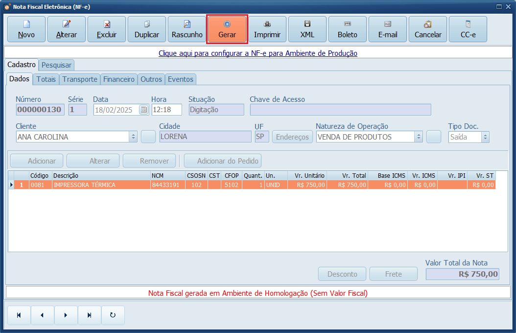 Gerar_NF-e_Danfe Simplificado | Datacaixa