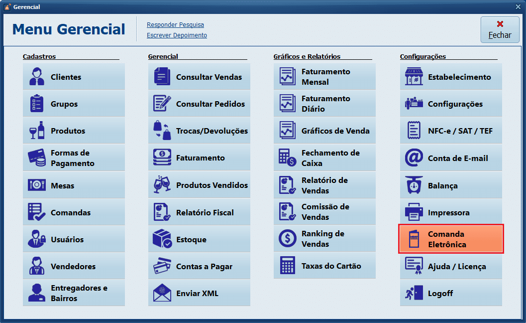 Comanda Eletrônica_2025_Servidor Mobile | Datacaixa Datacaixa PDV - Menu Gerencial > Comanda Eletrônica