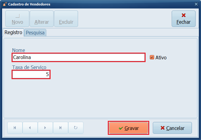 Cadastro de Vendedores_Gravar | Datacaixa