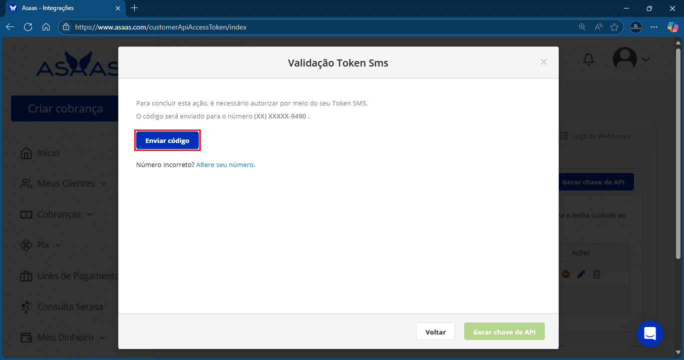 Enviar código_API_Asaas | Datacaixa