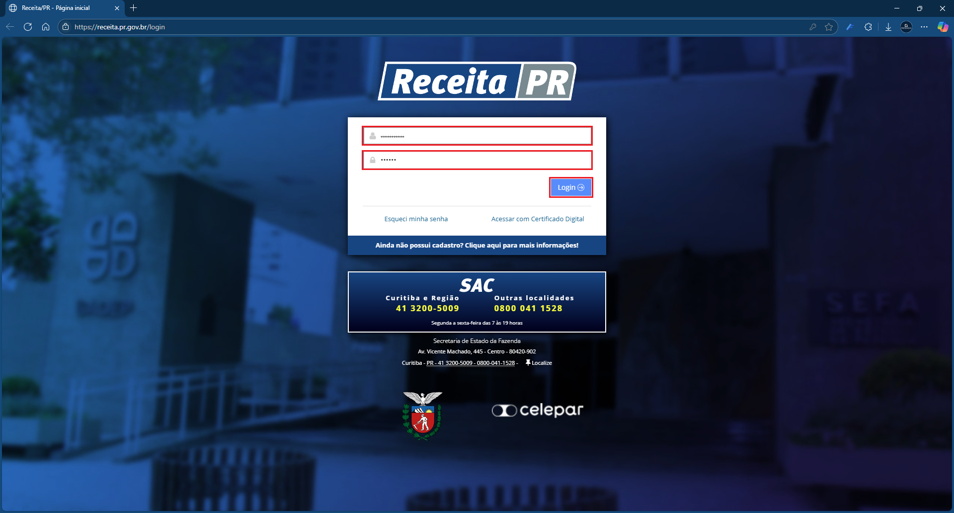 Login_Receita_PR | Datacaixa Cadastro de Autorização