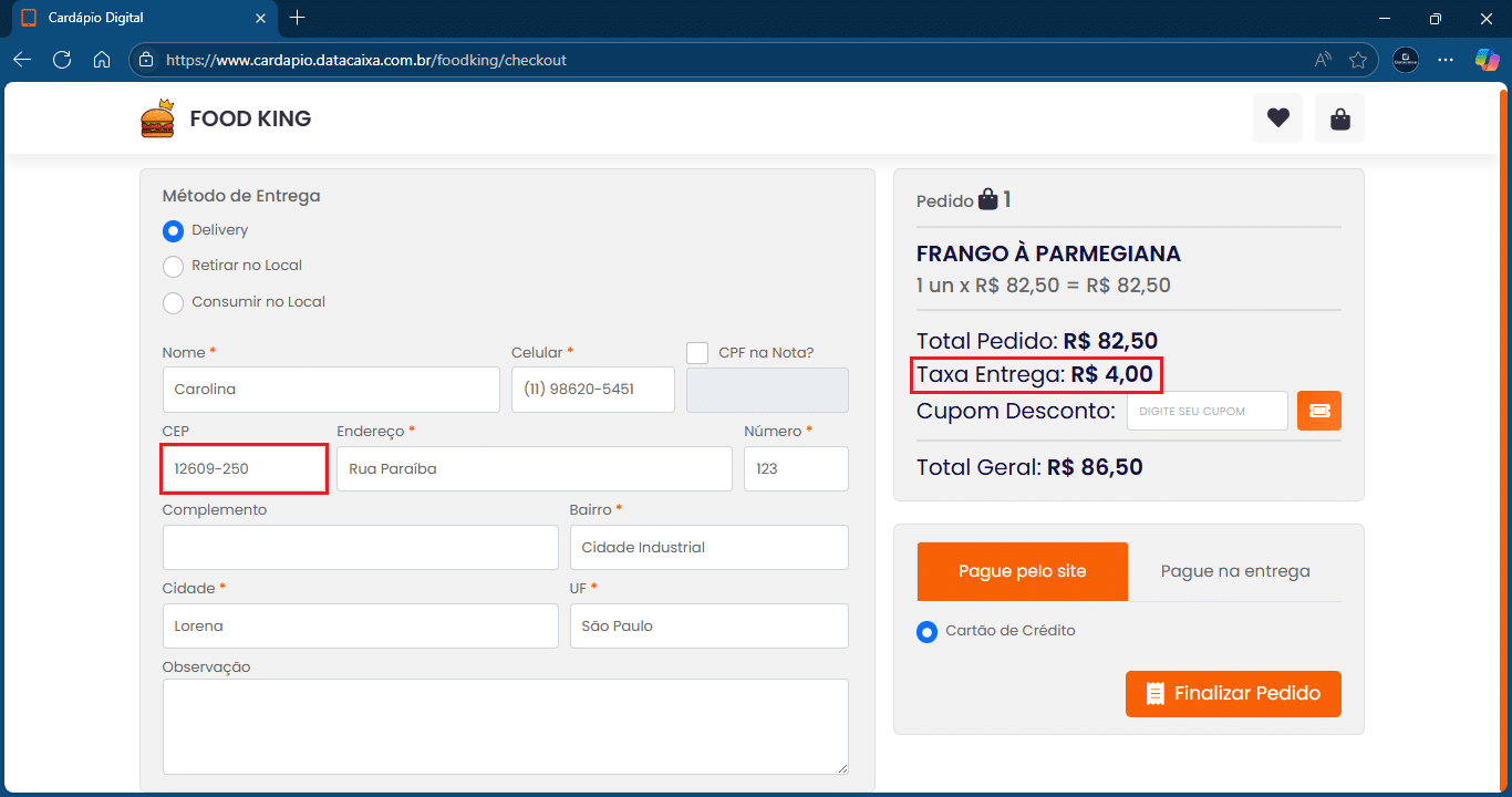 Taxa de Entrega_KM_CEP Exceção | Datacaixa