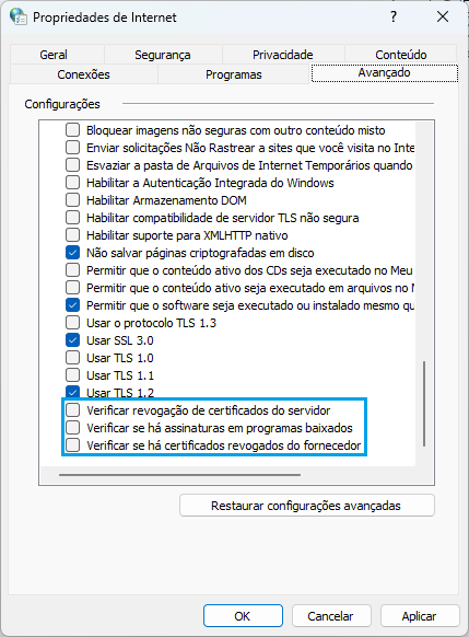 opções da internet-configurações | Datacaixa
